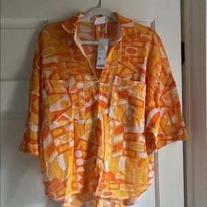 Urban Outfitters Orange Button up mesh shirt